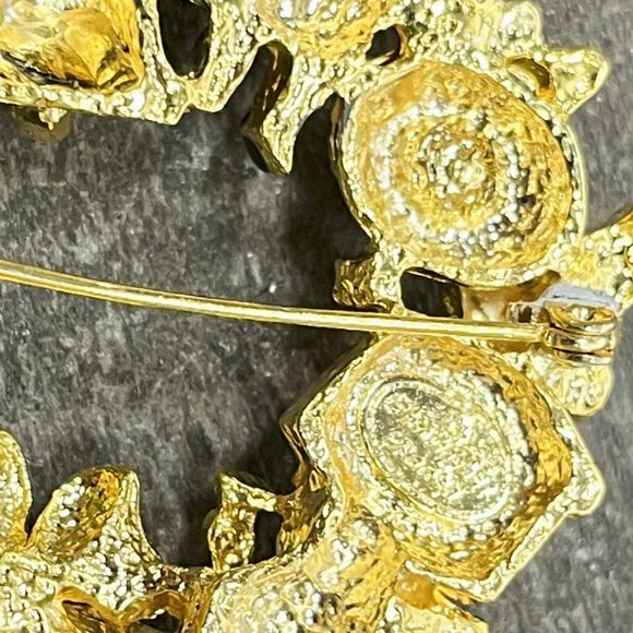 Christopher Radko Signed Christmas Wreath Pin Brooch / Pendant Gold Toned - Picture 2 of 10